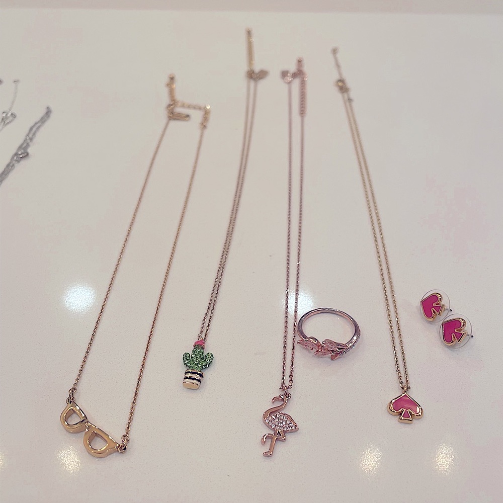 Bundle, Kate Spade necklace and earring set and various other earrings and rings